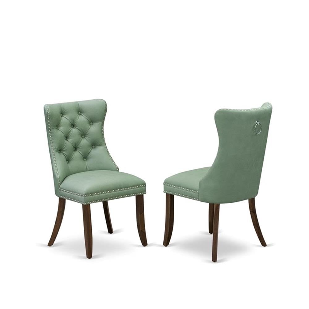 9-Piece Acacia Wood Dining Table Set with Green Faux Leather Chairs Q717575