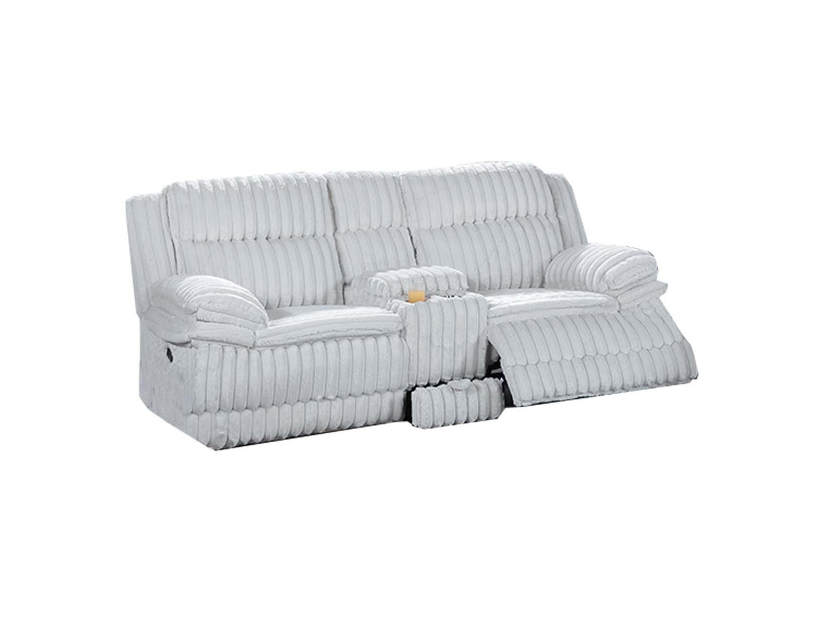 Light Gray Corduroy Reclining Loveseat with Storage Drawer L36635