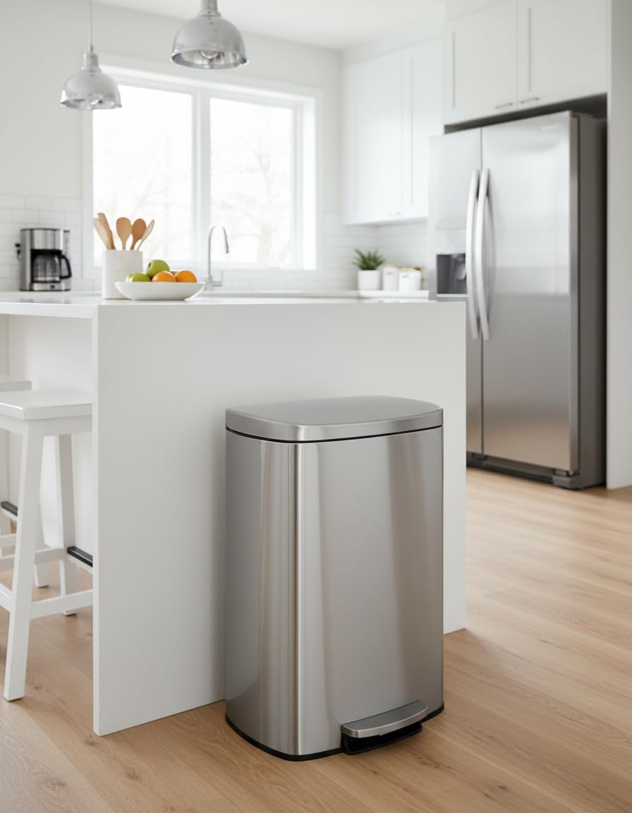 Step-on Stainless Steel Kitchen Trash Can 13 Gal O720