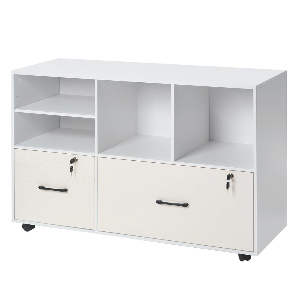 White 2 Drawer Wooden Lockable Mobile File Cabinet K51080