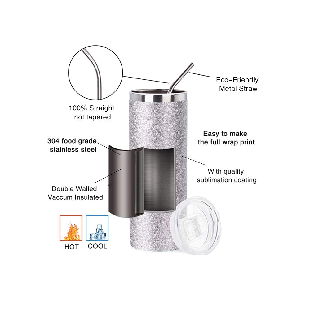 4 Pack 20 OZ Glitter Silver Tumblers D523588