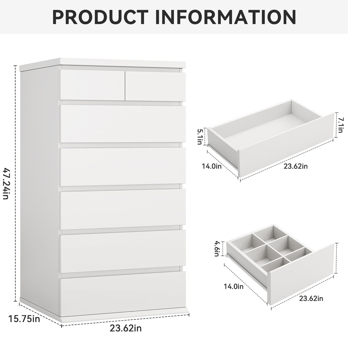 White Tall 7 Drawer Wood Dresser E302