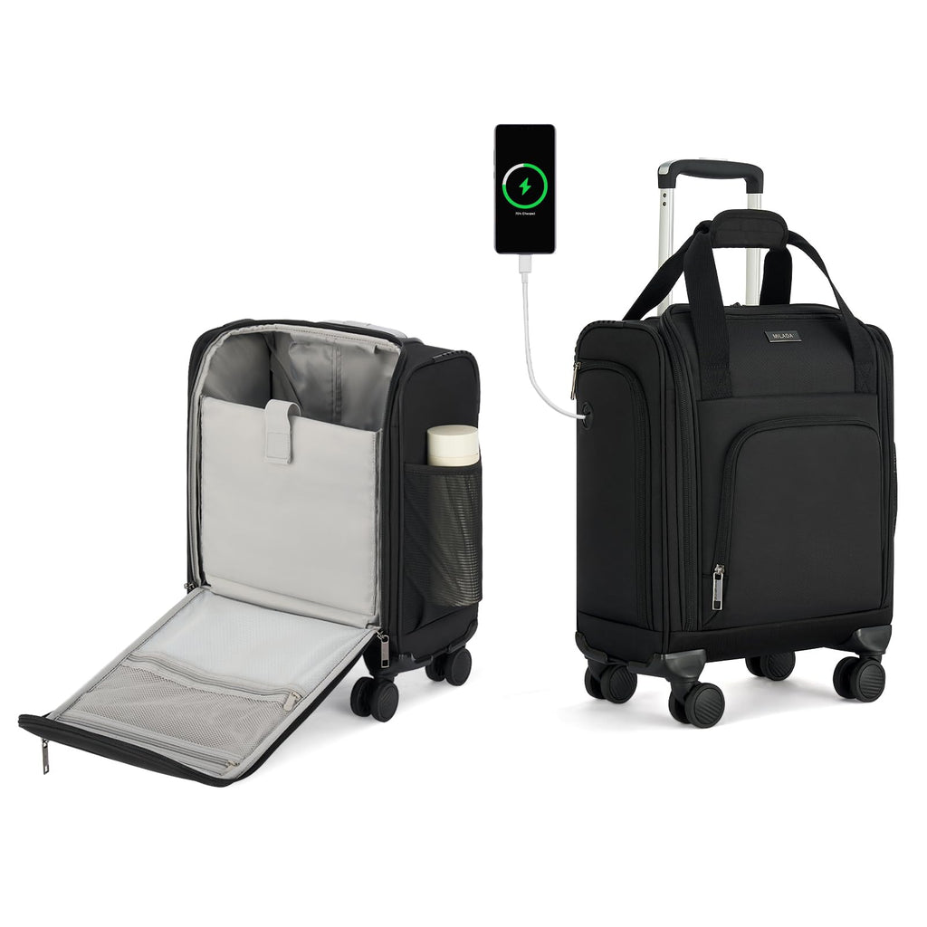 Black 16-inch Underseat Carry On Luggage with Wheels E327