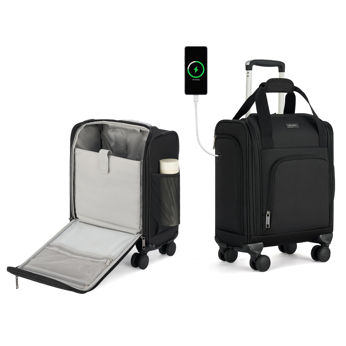 Black 16-inch Underseat Carry On Luggage with Wheels E327