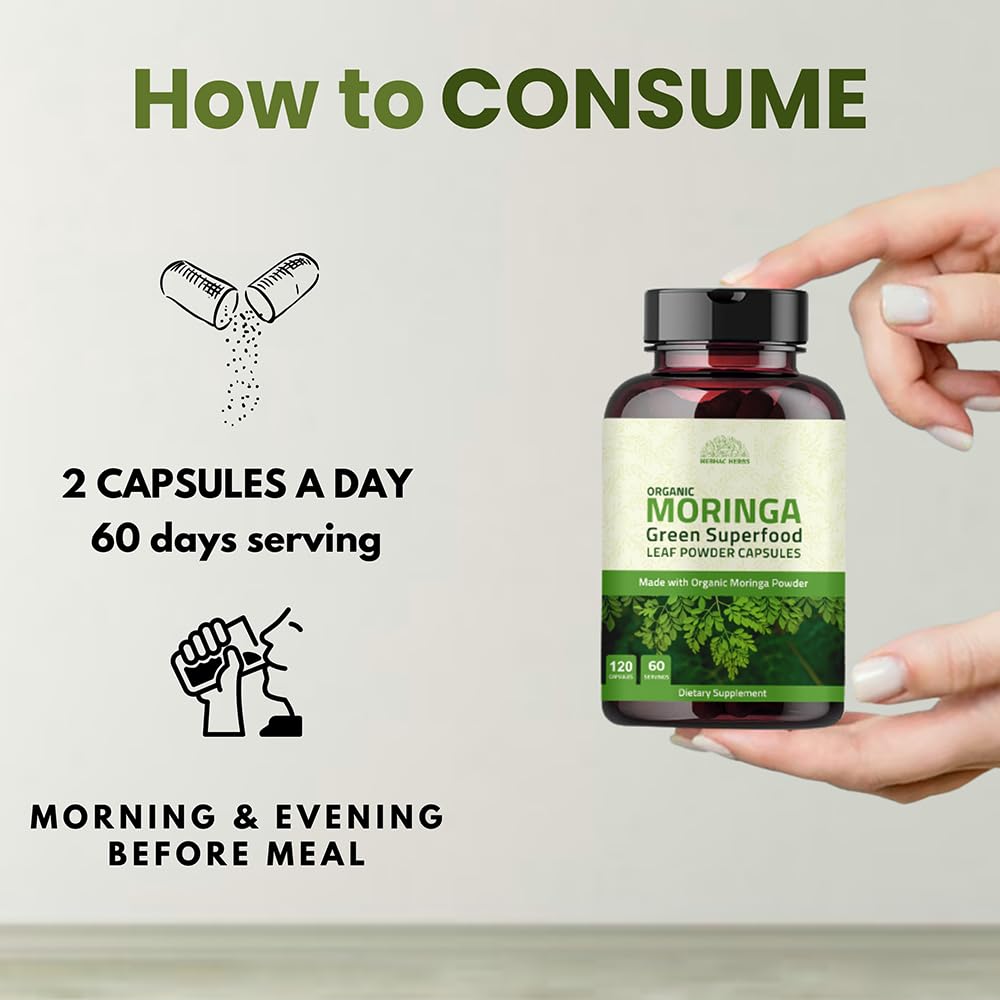 Organic Moringa Capsules 120 Capsules 1000mg Non GMO Gluten Free I639754