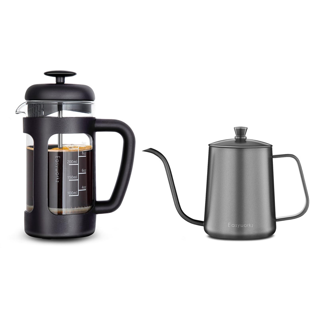 French Press and Gooseneck Pour Over Coffee Kettle 12 oz Stainless Steel V5579