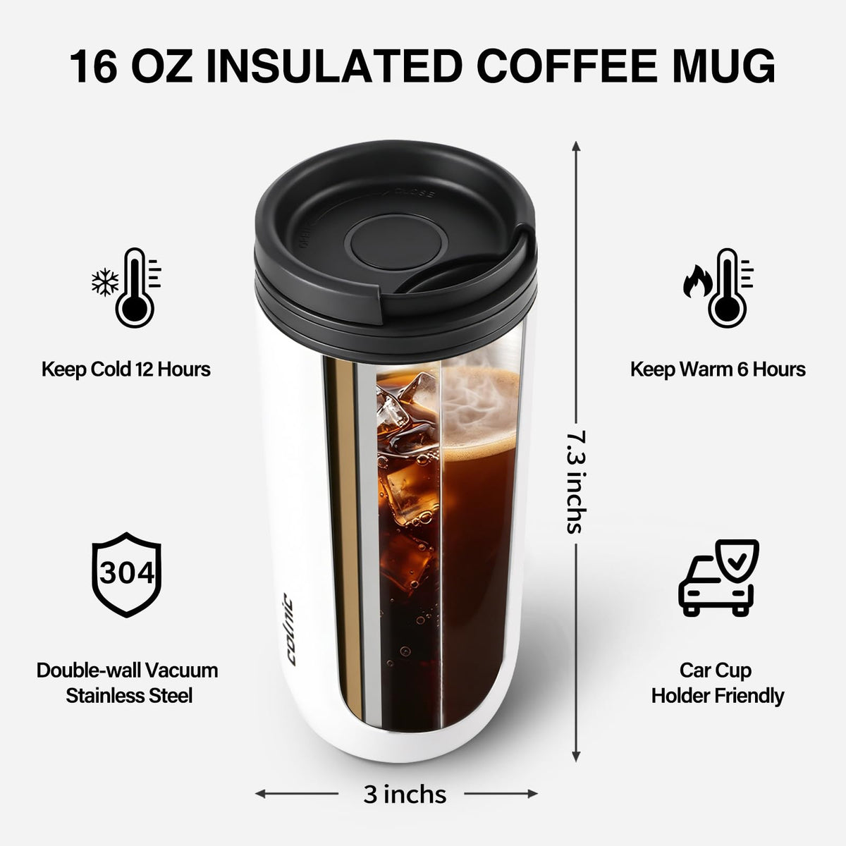 16 oz Insulated Stainless Steel Travel Coffee Mug A531750