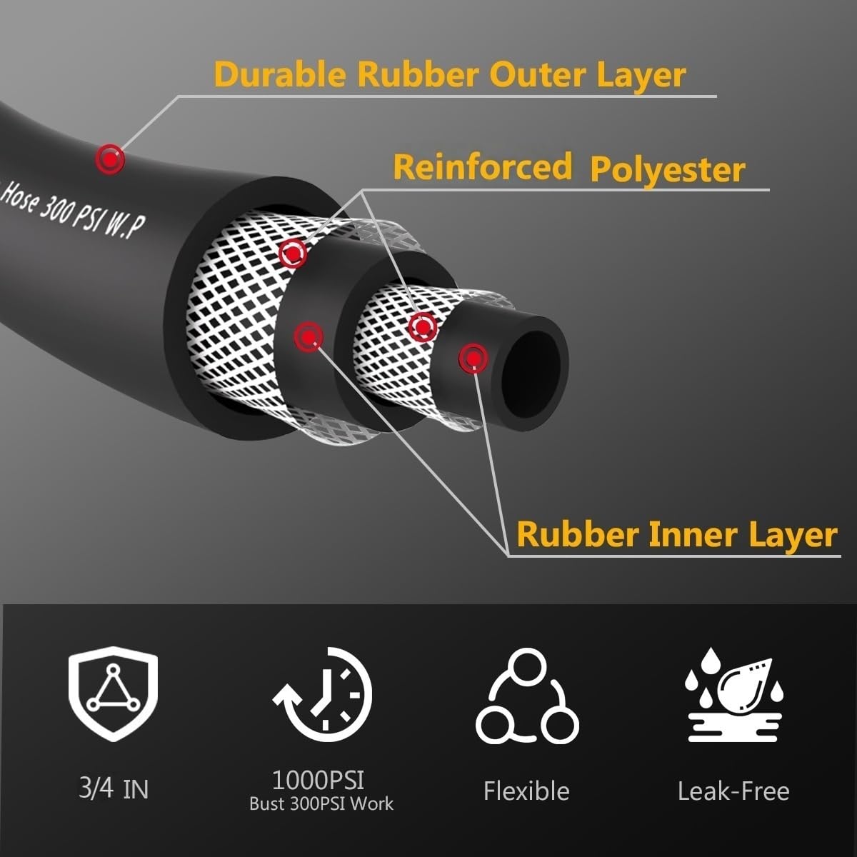 100FT Heavy Duty Rubber Garden Hose A2120