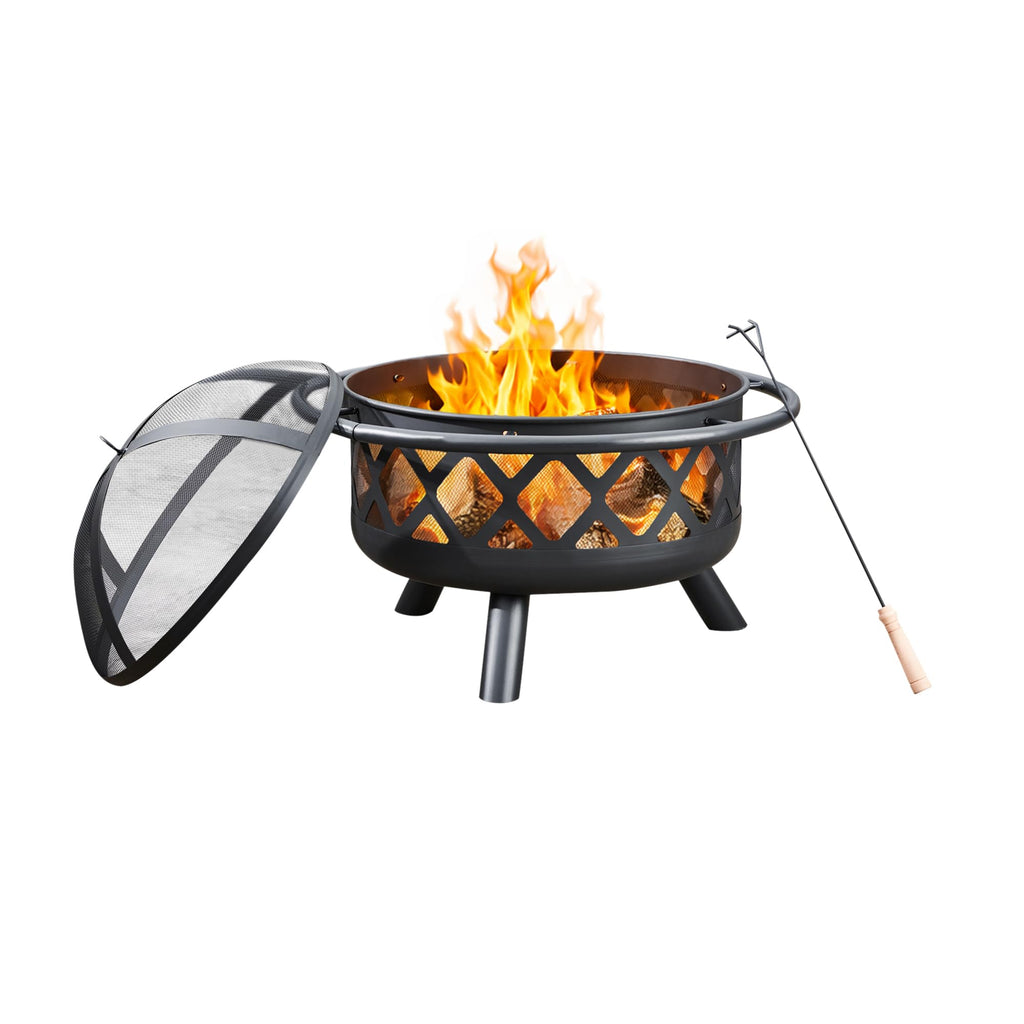 Round Steel 30 Inch Black Wood Burning Fire Pit W967232