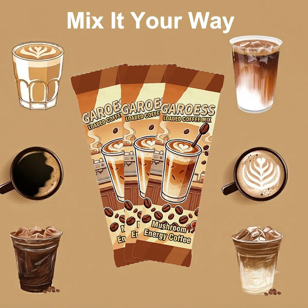 Coffee Mix with Mushroom Collagen Taurine and Vitamin Complex, 20 Servings 2 Pack U298