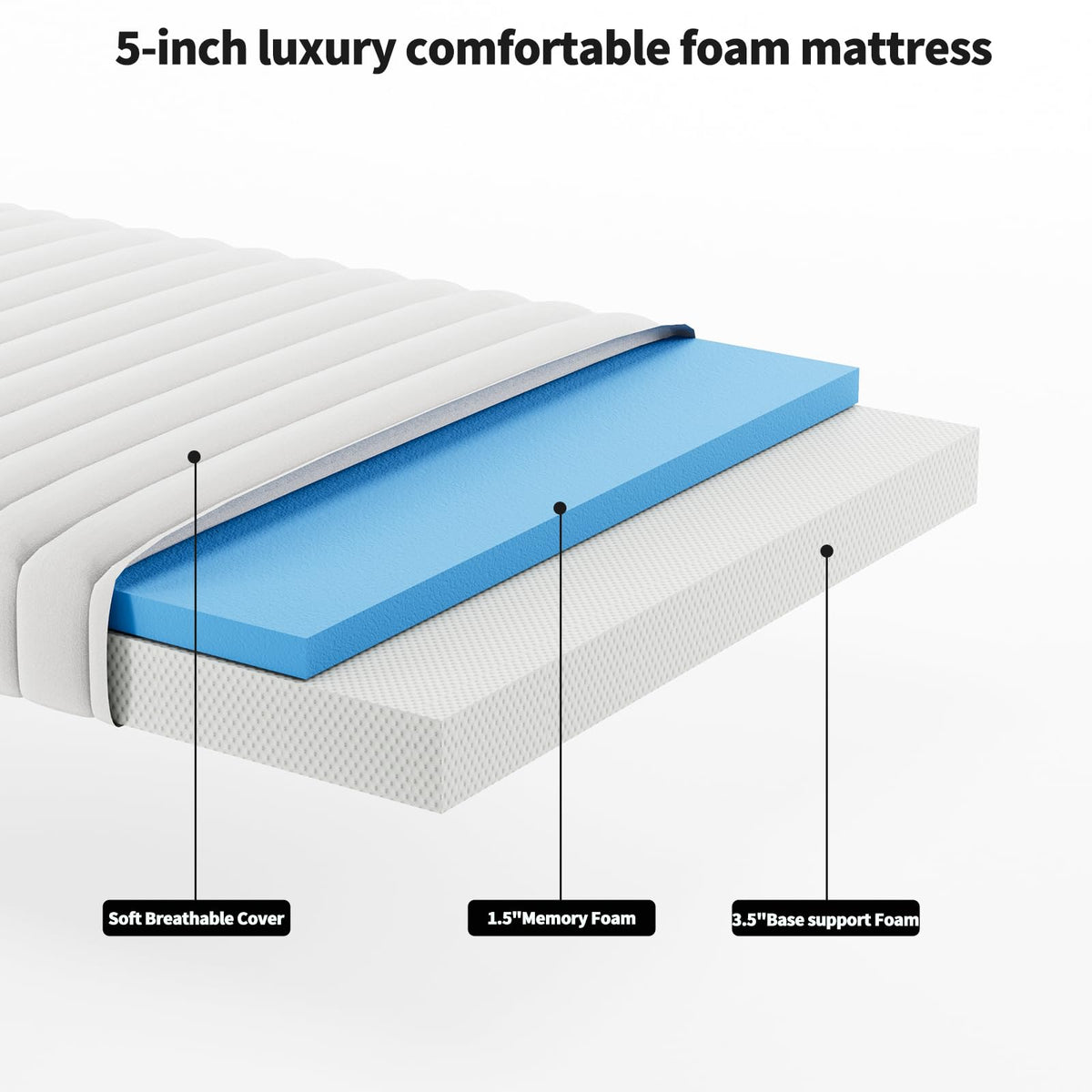 Queen Size Folding Bed with Memory Mattress and Headboard C388