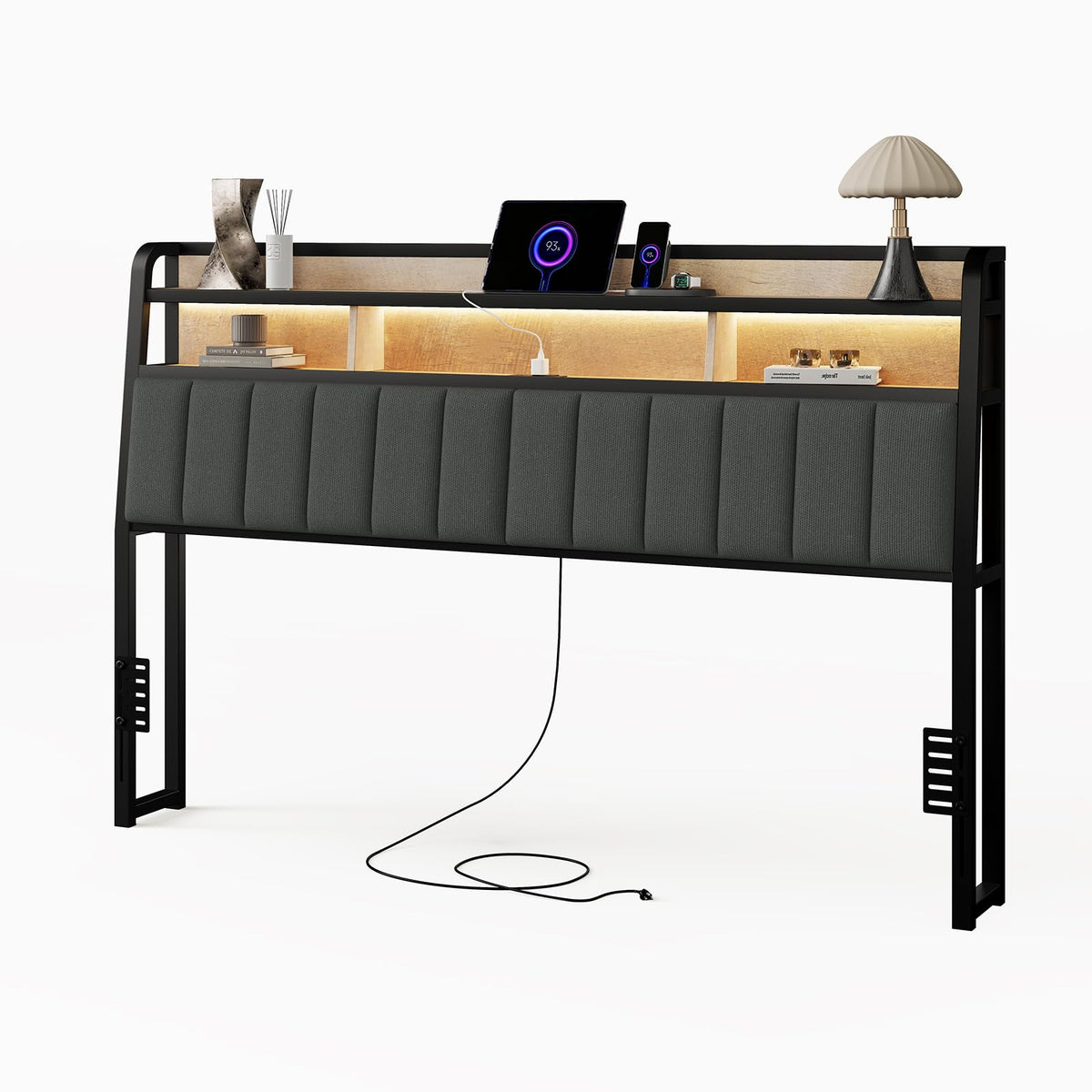 King Headboard with Storage and Charging Station V4437