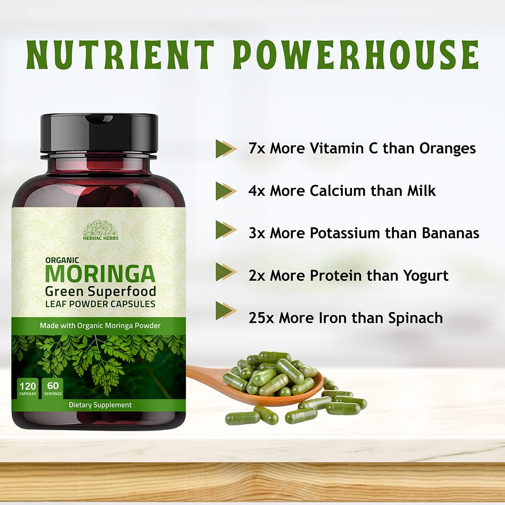 Organic Moringa Capsules 120 Capsules 1000mg Non GMO Gluten Free I639754