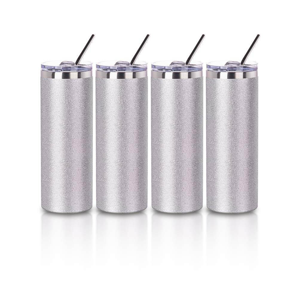 4 Pack 20 OZ Glitter Silver Tumblers D523588
