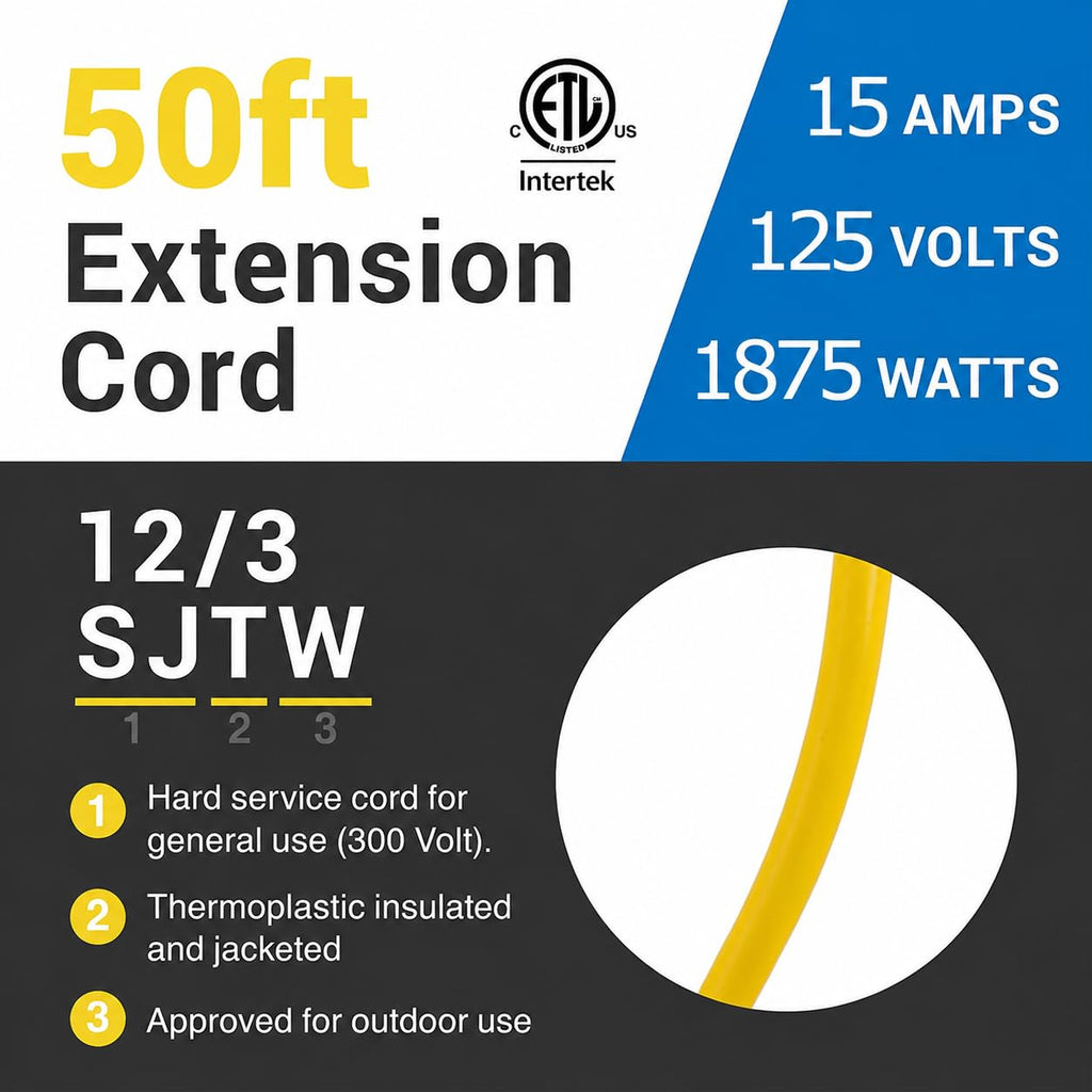 50 ft 12/3 SJTW Heavy Duty Outdoor Extension Cord X8639
