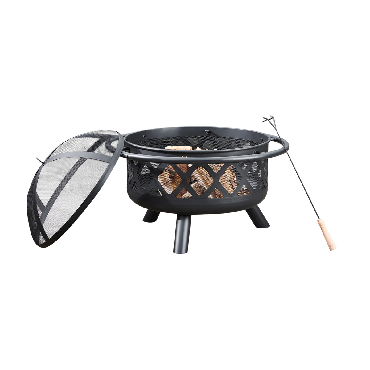 Round Steel 30 Inch Black Wood Burning Fire Pit W967232