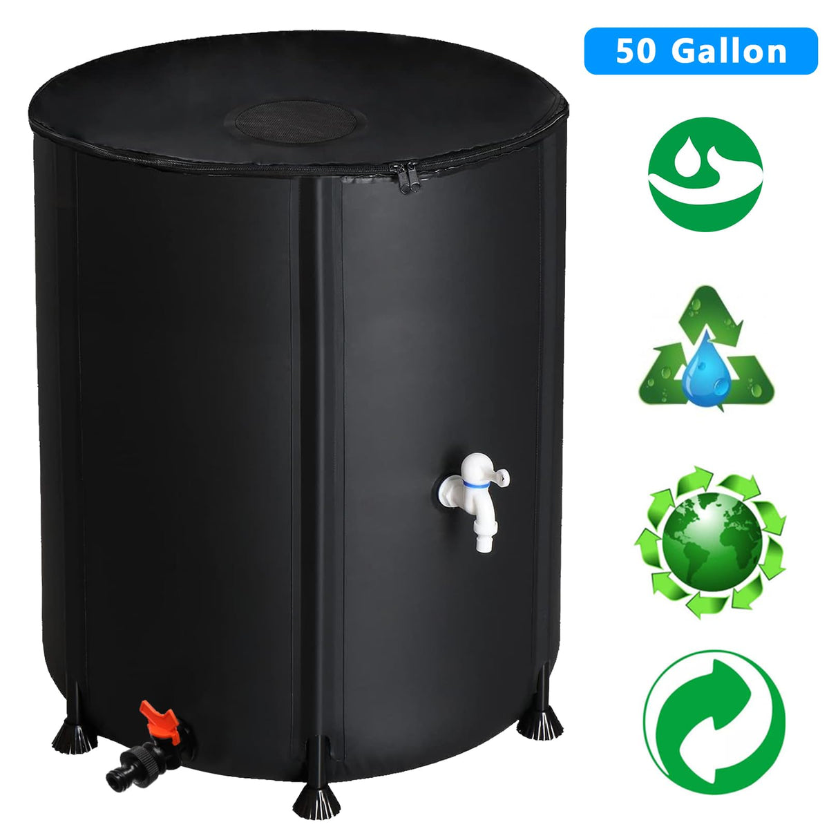 Collapsible 50 Gallon Rain Barrel with Spigot R420