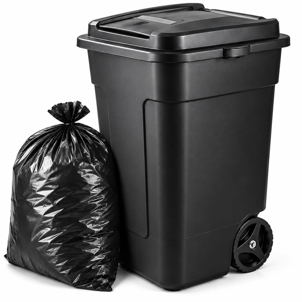 50 Gallon Wheeled Plastic Trash Can with Lid and Handle N312