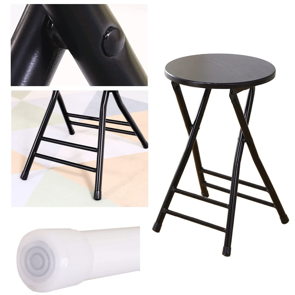 Black Round Folding Stool with Metal Frame Q293