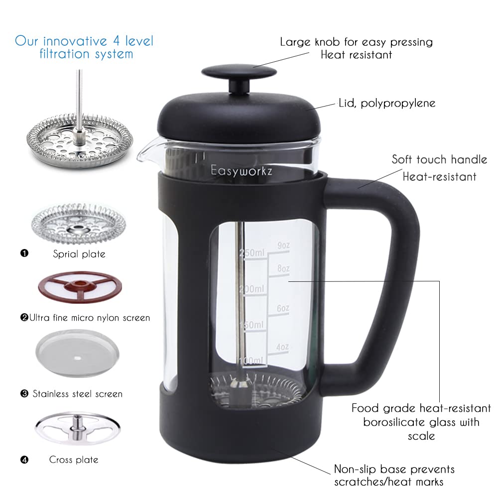 French Press and Gooseneck Pour Over Coffee Kettle 12 oz Stainless Steel V5579
