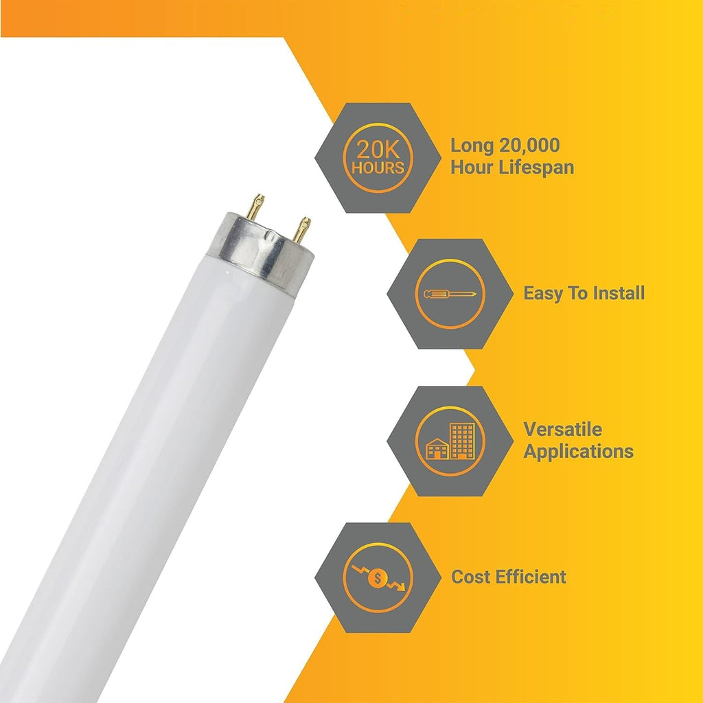 24 Inch T8 Fluorescent Tube Light Bulb 17W 3500K Neutral White G13 Base Pack of 30 K8182