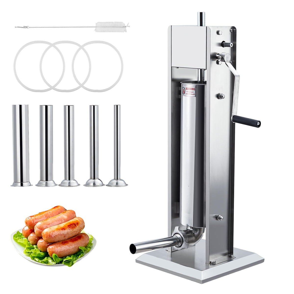 Manual 15LBS Stainless Steel Sausage Stuffer with 5 Stuffing Tubes K139208