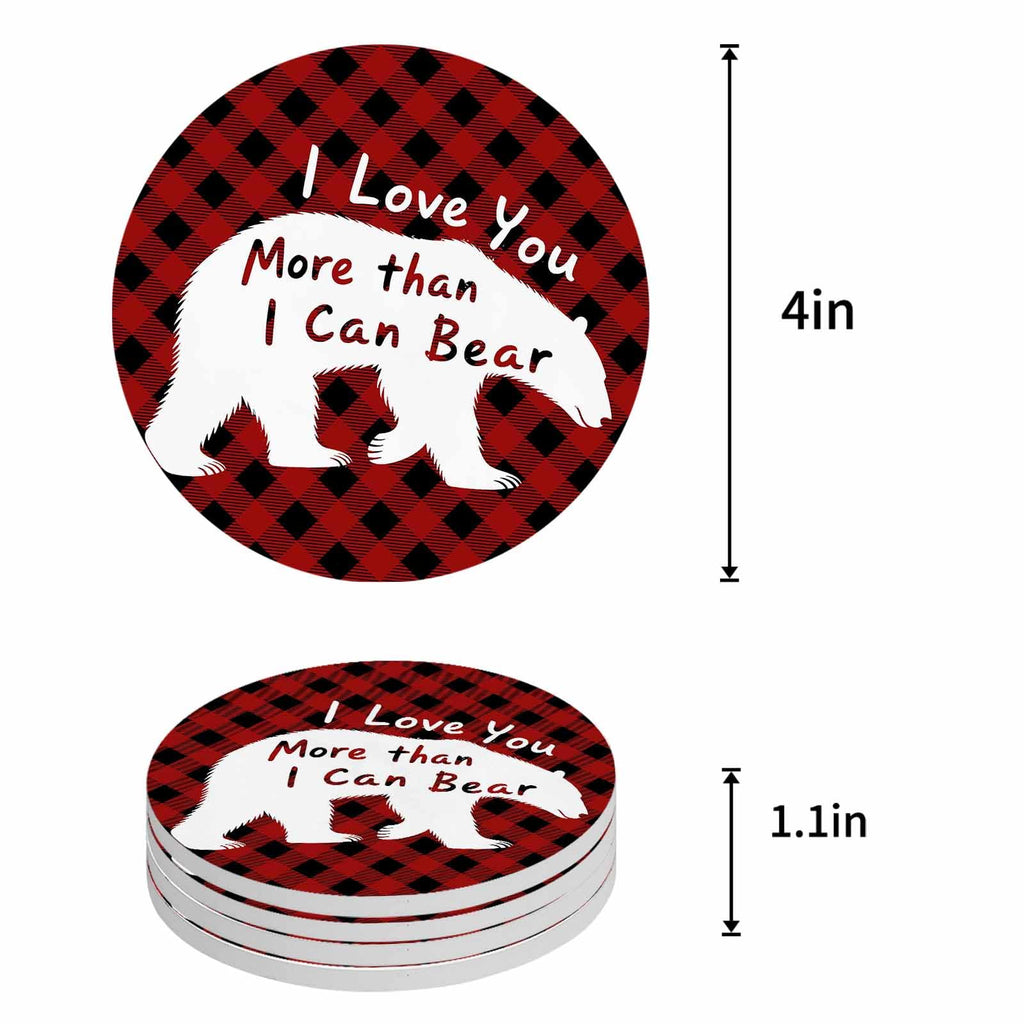 Set of 6 Bear Animal Absorbent Stone Ceramic Coasters with Holder X8969