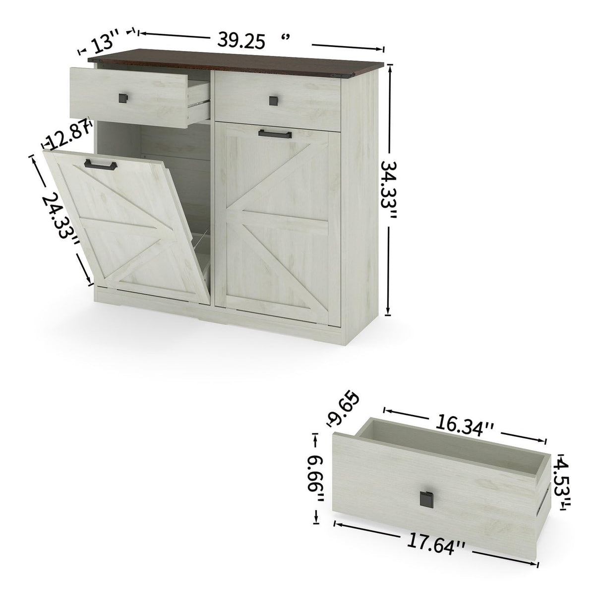 Brown and Antique White 20 Gallon Tilt-Out Trash Cabinet N204175