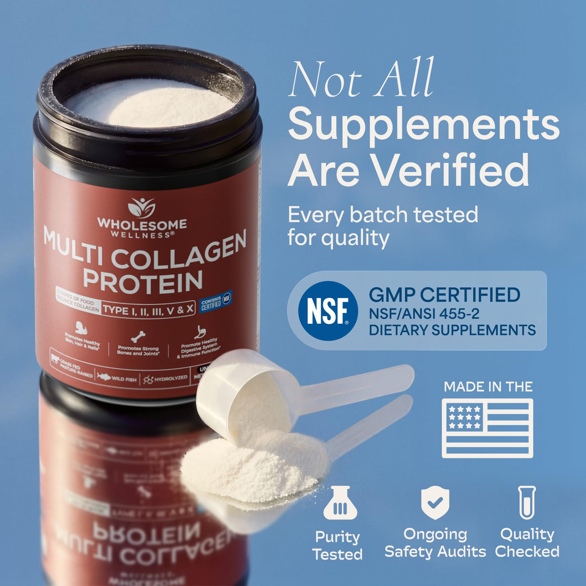 Multi Collagen Peptides Protein Powder, 5 Types Hydrolyzed, Grass-Fed, Non-GMO, Unflavored D90181