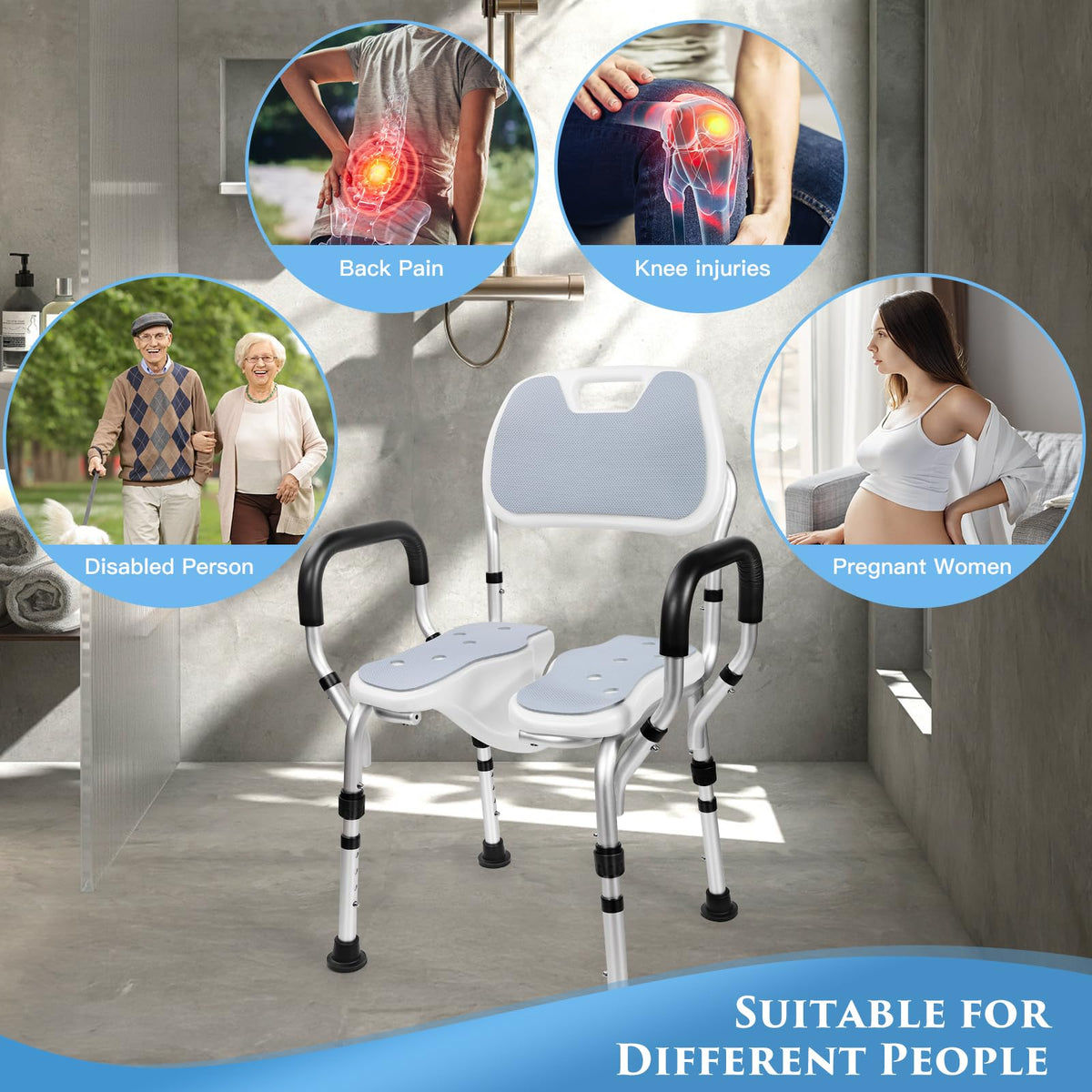 Shower Chair with U-Shaped Seat, Adjustable Height, 350 lb U9771