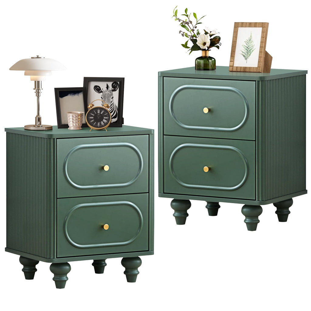 2 Drawer Fluted Nightstand Set of 2 Green I95040