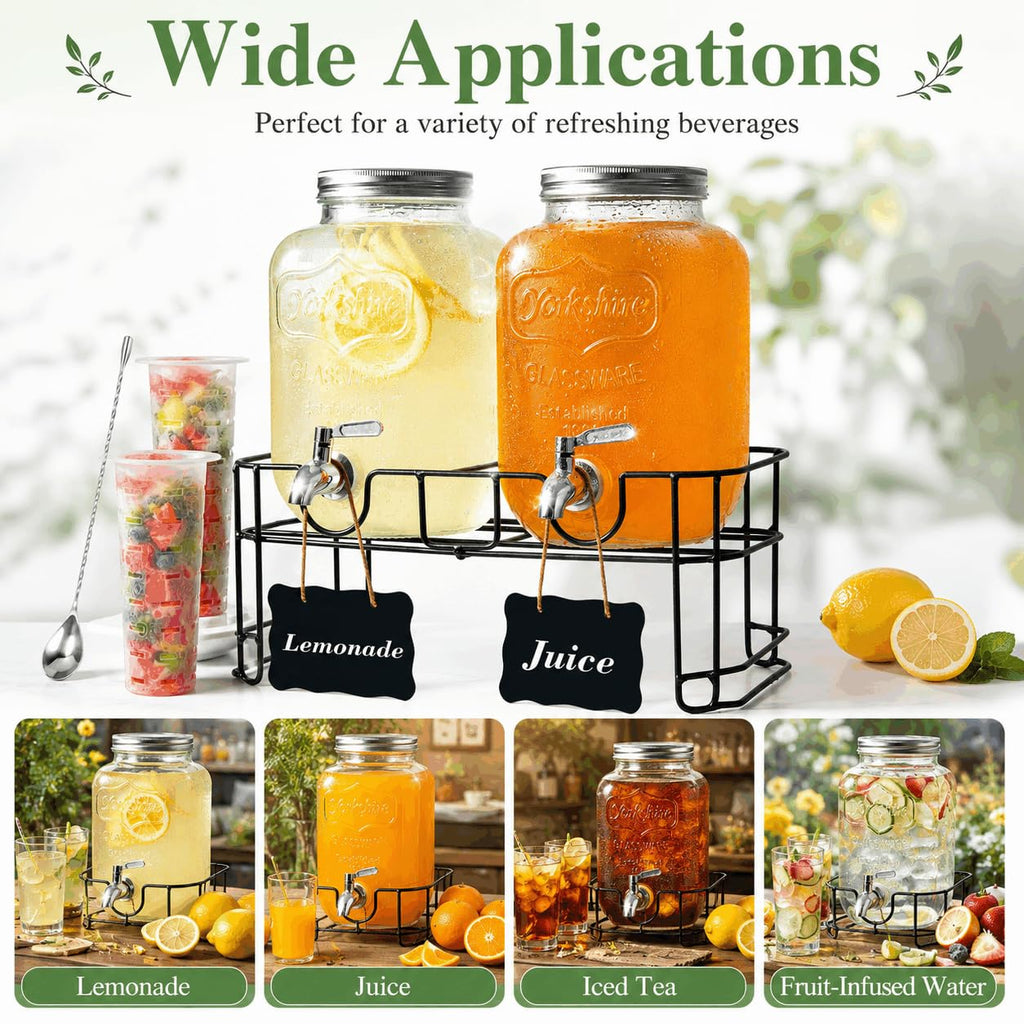 2-Pack 1-Gallon Glass Drink Dispensers with Wire Stand K6967
