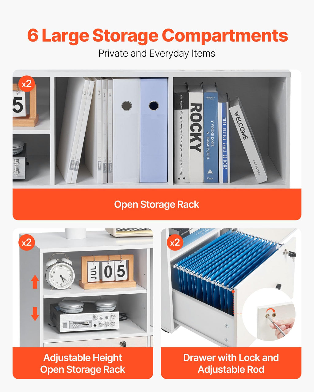 White 2 Drawer Wooden Lockable Mobile File Cabinet K51080