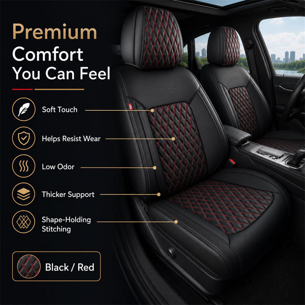 Black and Red Thick Nappa Leather Car Seat Covers Set of 2 Q4329