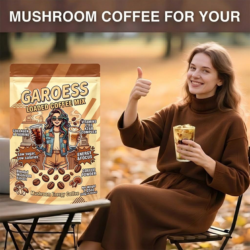 Coffee Mix with Mushroom Collagen Taurine and Vitamin Complex, 20 Servings 2 Pack U298