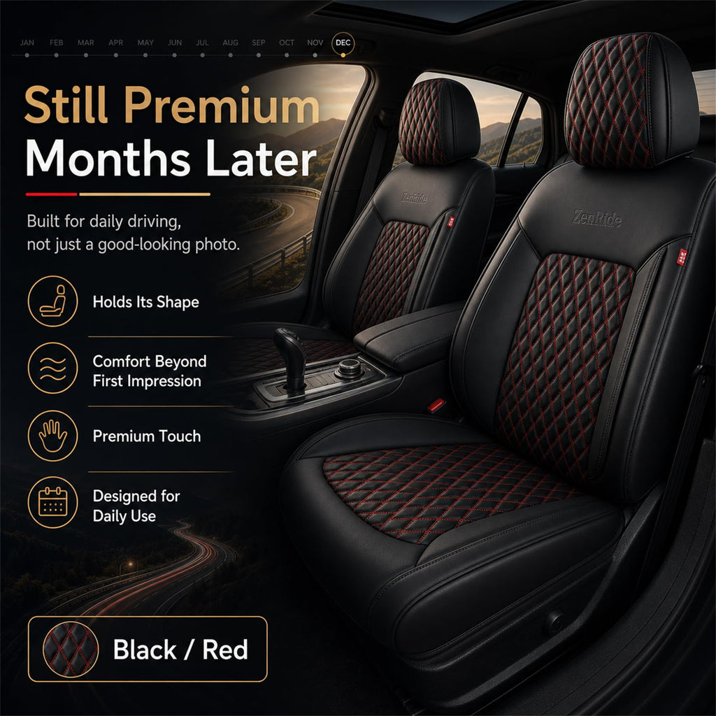 Black and Red Thick Nappa Leather Car Seat Covers Set of 2 Q4329