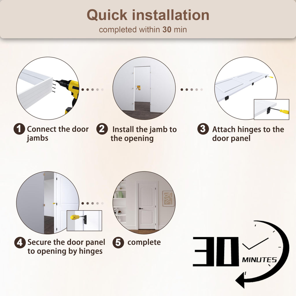36"x80" Left-Hand Prehung Interior Door with Jamb Kit & Matte Black Hinges L71753