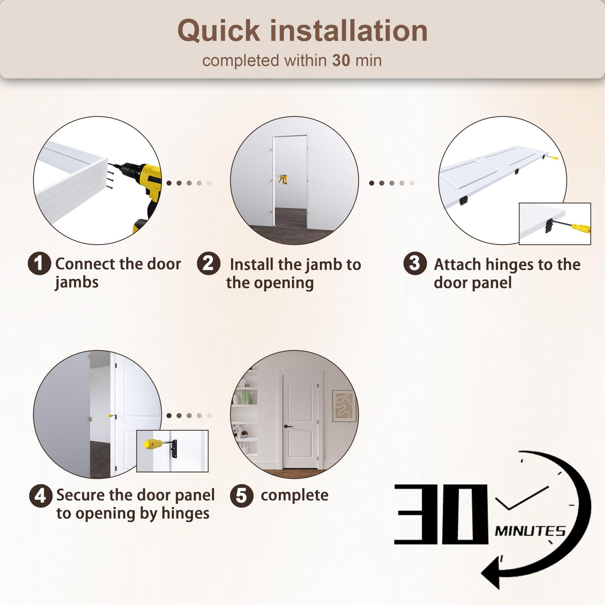 36"x80" Left-Hand Prehung Interior Door with Jamb Kit & Matte Black Hinges L71753