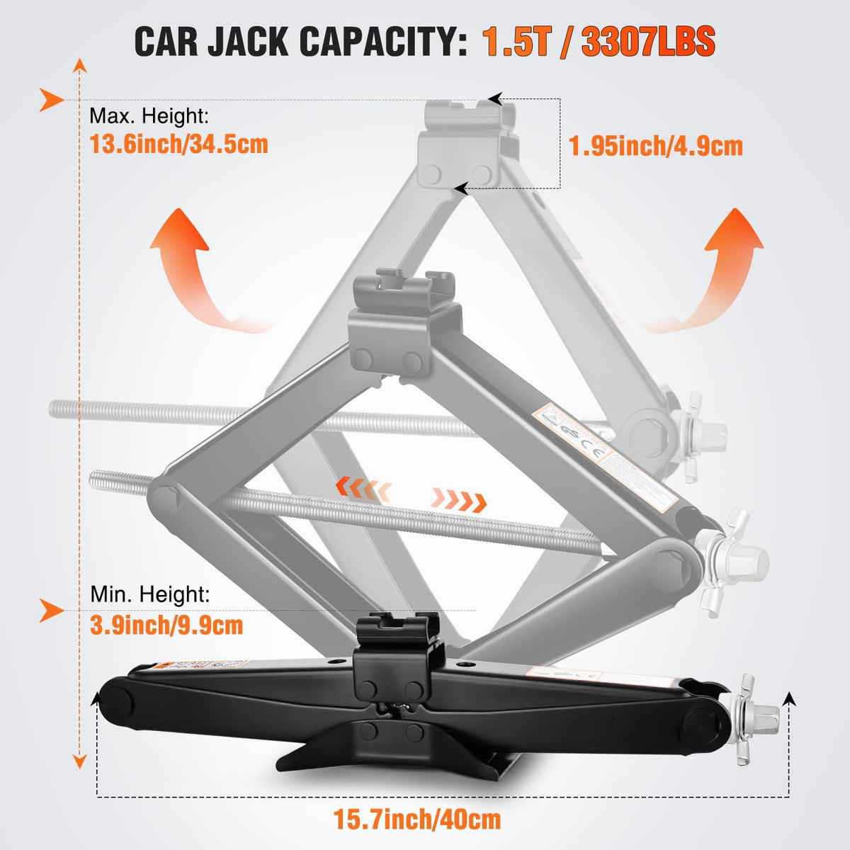 1.5 Ton Scissor Jack with Ratchet Lug Wrench S980