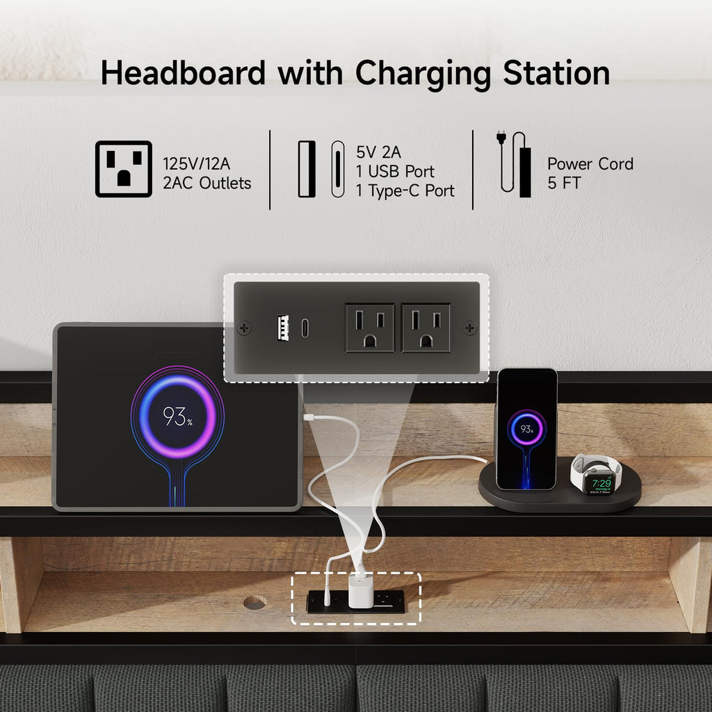 King Headboard with Storage and Charging Station V4437