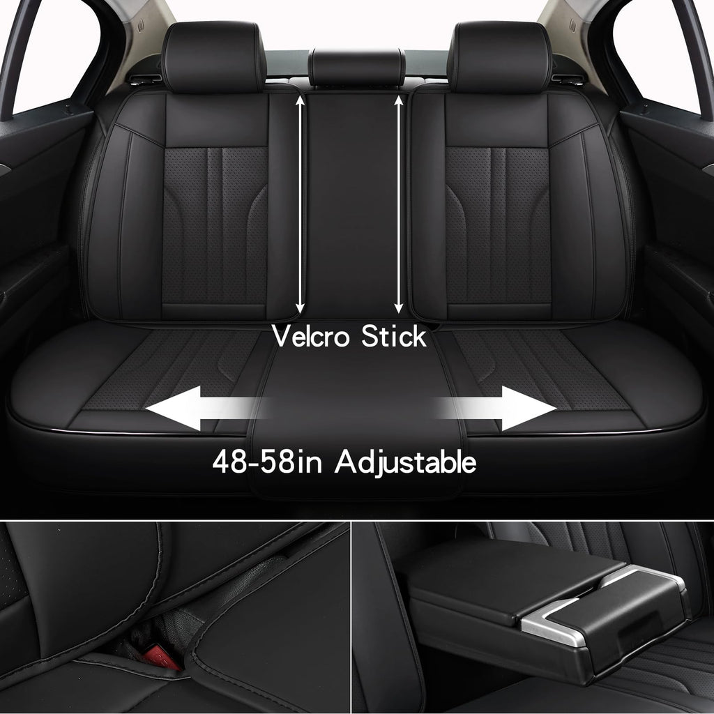 Black Leather Car Seat Cover Full Set I761