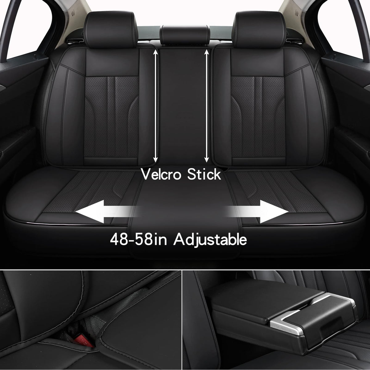 Black Leather Car Seat Cover Full Set I761