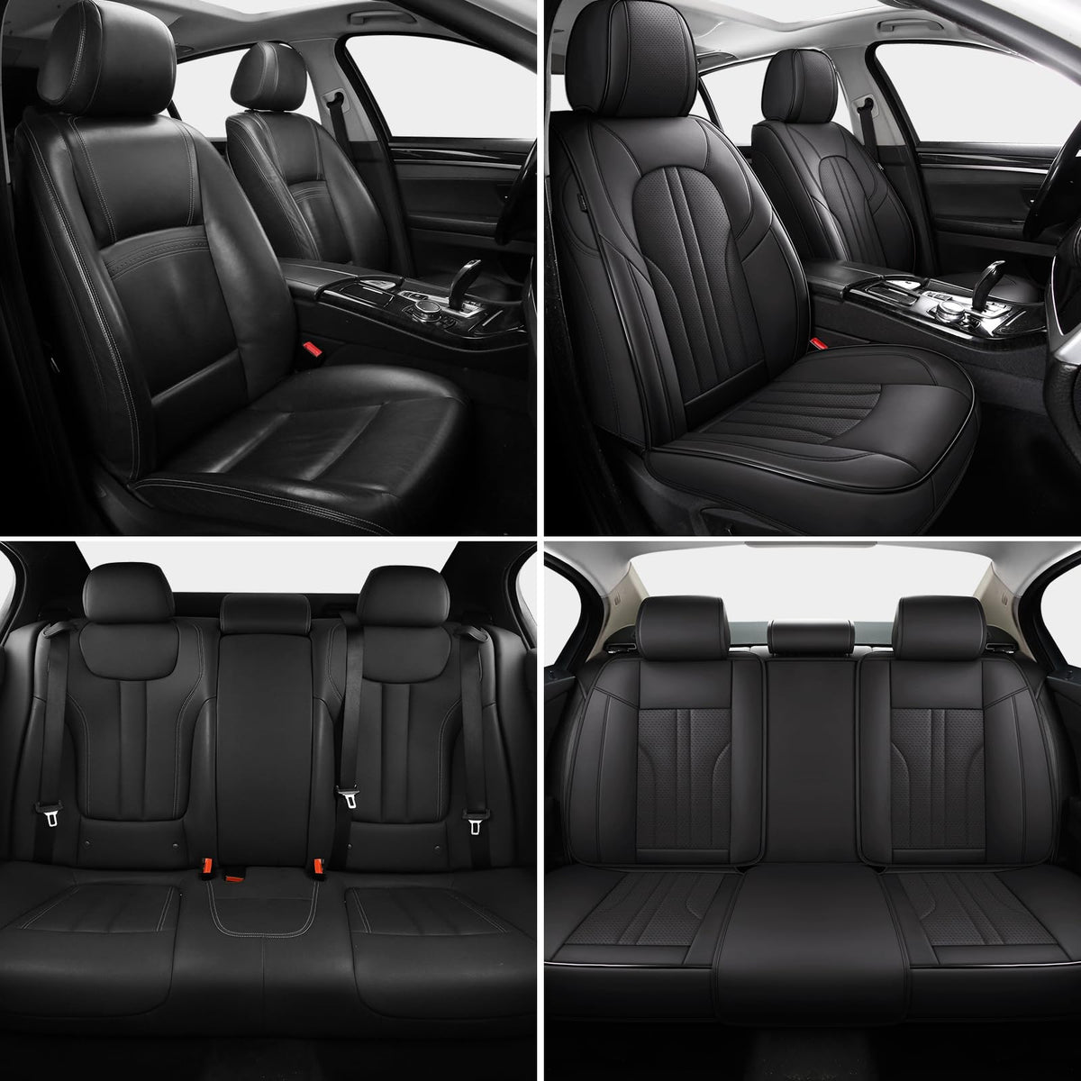 Black Leather Car Seat Cover Full Set I761
