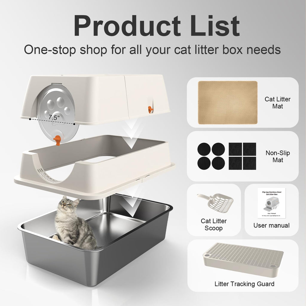XL Stainless Steel Enclosed Litter Box with Lid Z223048