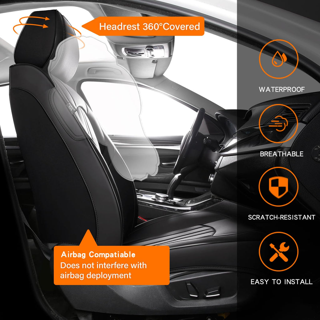 Black Leather Car Seat Cover Full Set I761