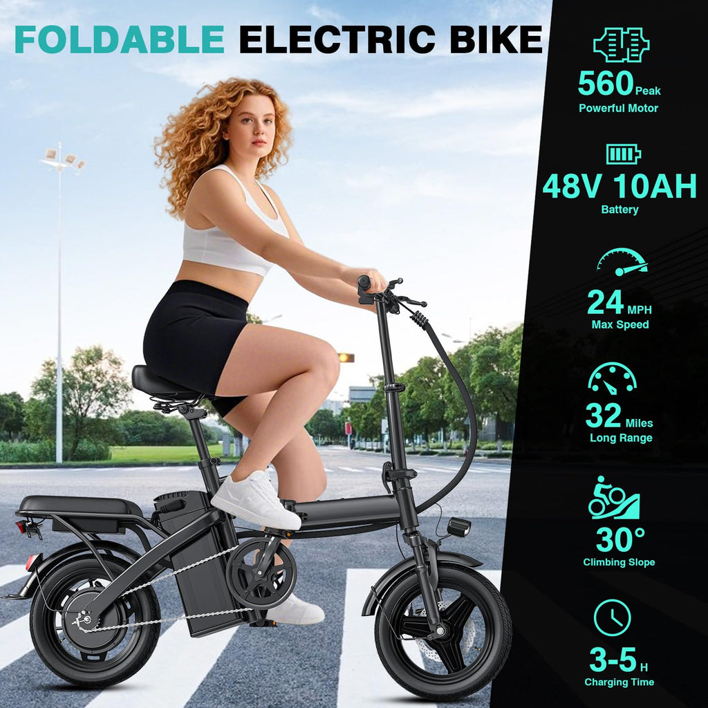 Electric Bike 1200W Peak Motor 20-28MPH 32 Miles Range Removable Battery O70593