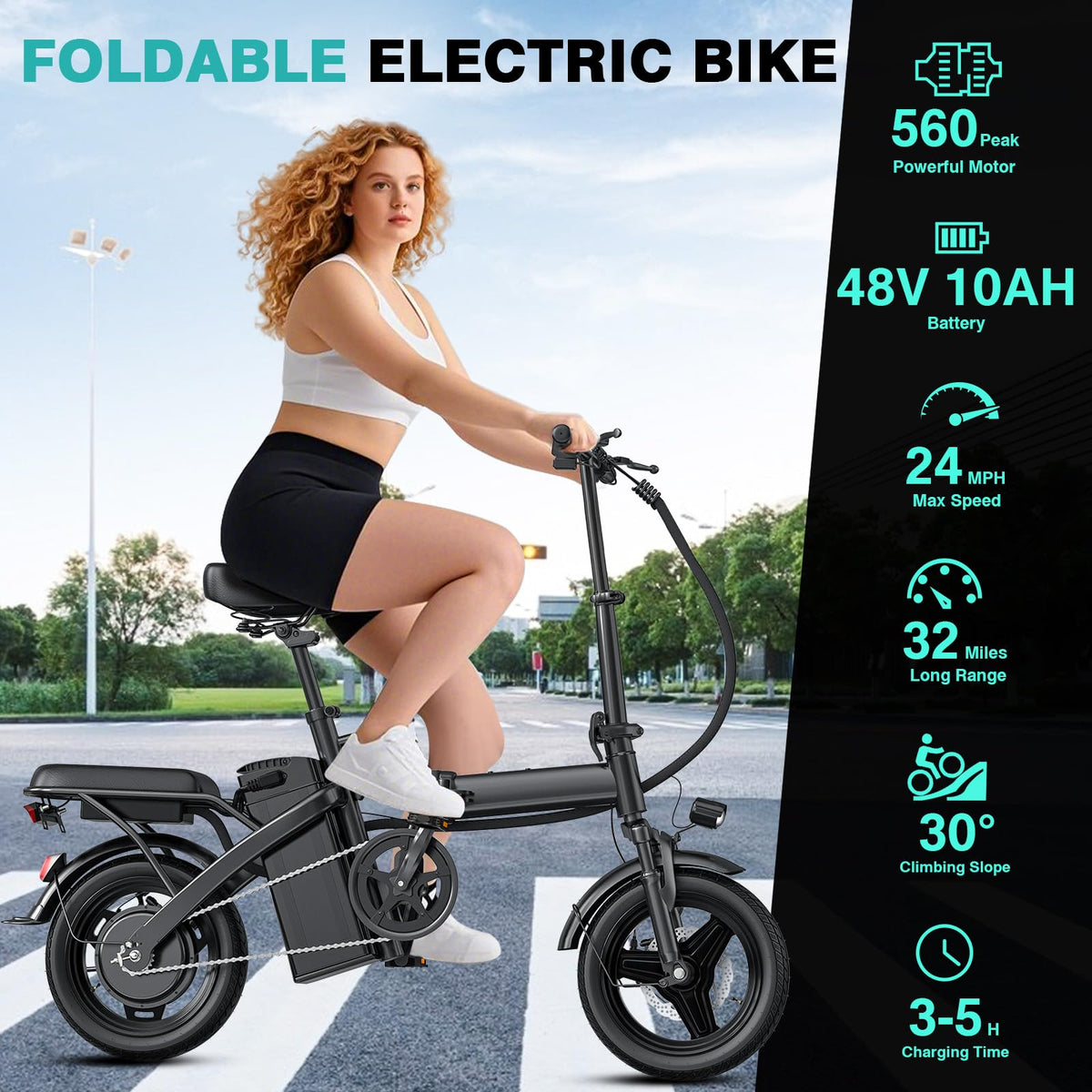 Electric Bike 1200W Peak Motor 20-28MPH 32 Miles Range Removable Battery O70593