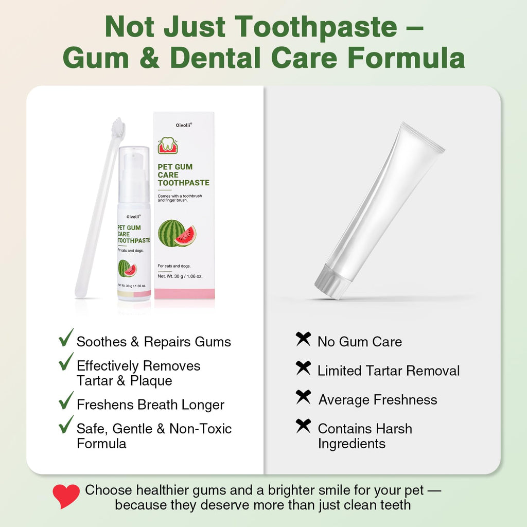 Watermelon Flavor Cat Toothpaste Kit with Finger Brush & Long-Handle Toothbrush W7363
