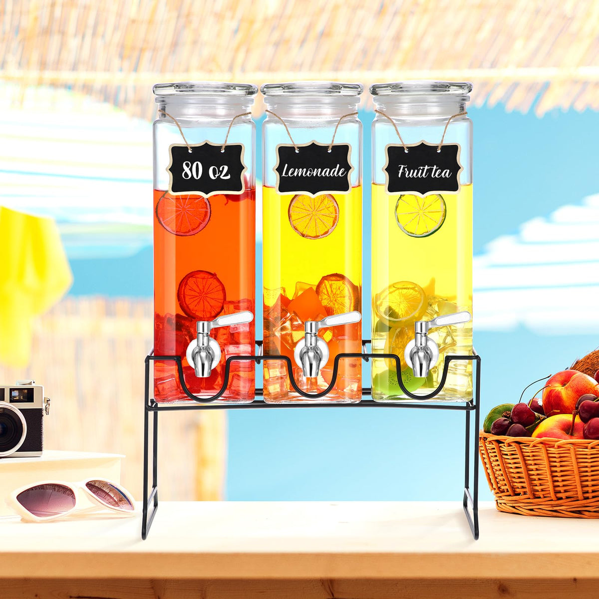 80 oz Glass Drink Dispenser with Stand and Spigot R802