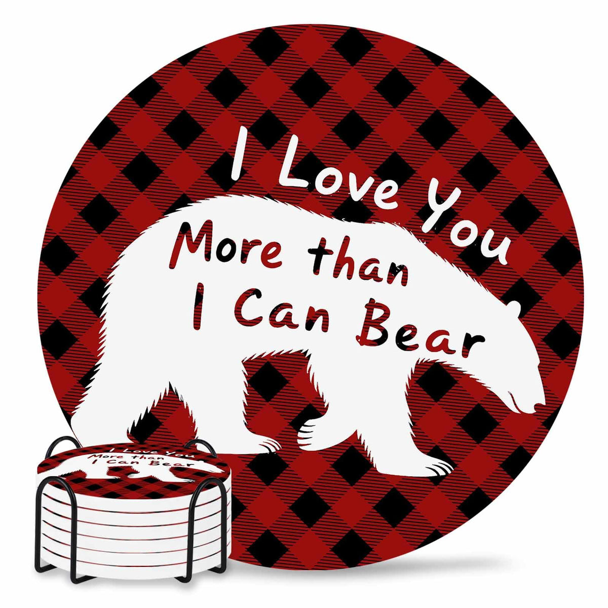 Set of 6 Bear Animal Absorbent Stone Ceramic Coasters with Holder X8969